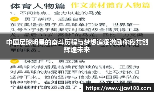 中国足球明星的奋斗历程与梦想追逐激励你我共创辉煌未来